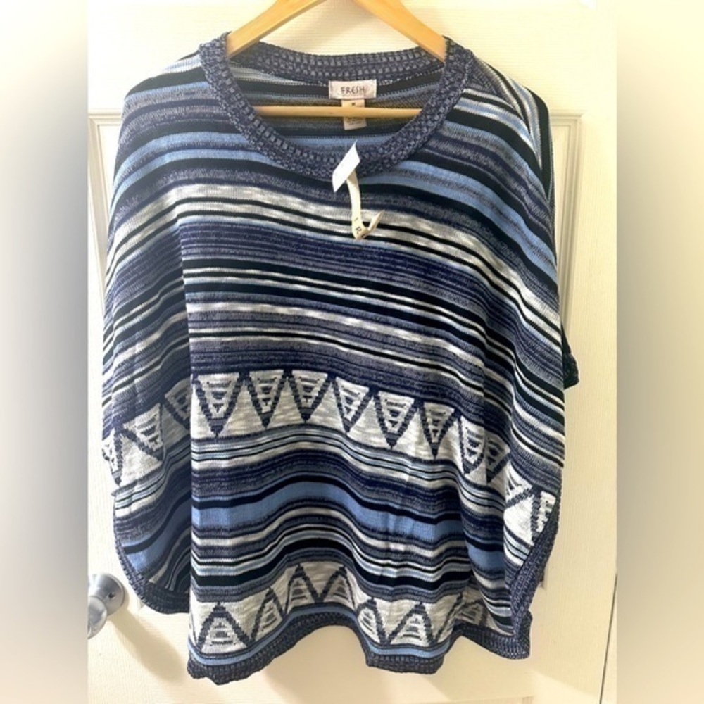 NWT Fresh Blue Boho Oversized Poncho Sweater Size Medium